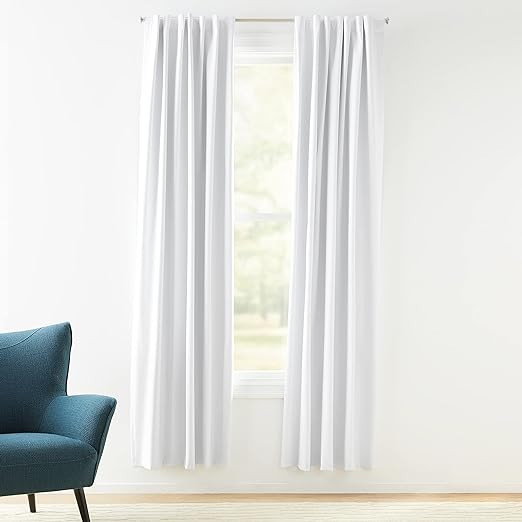 Amazon Basics Room Darkening Blackout Window Curtains with Back Tab Hanging Loops - 52" x 84", Wh... | Amazon (US)