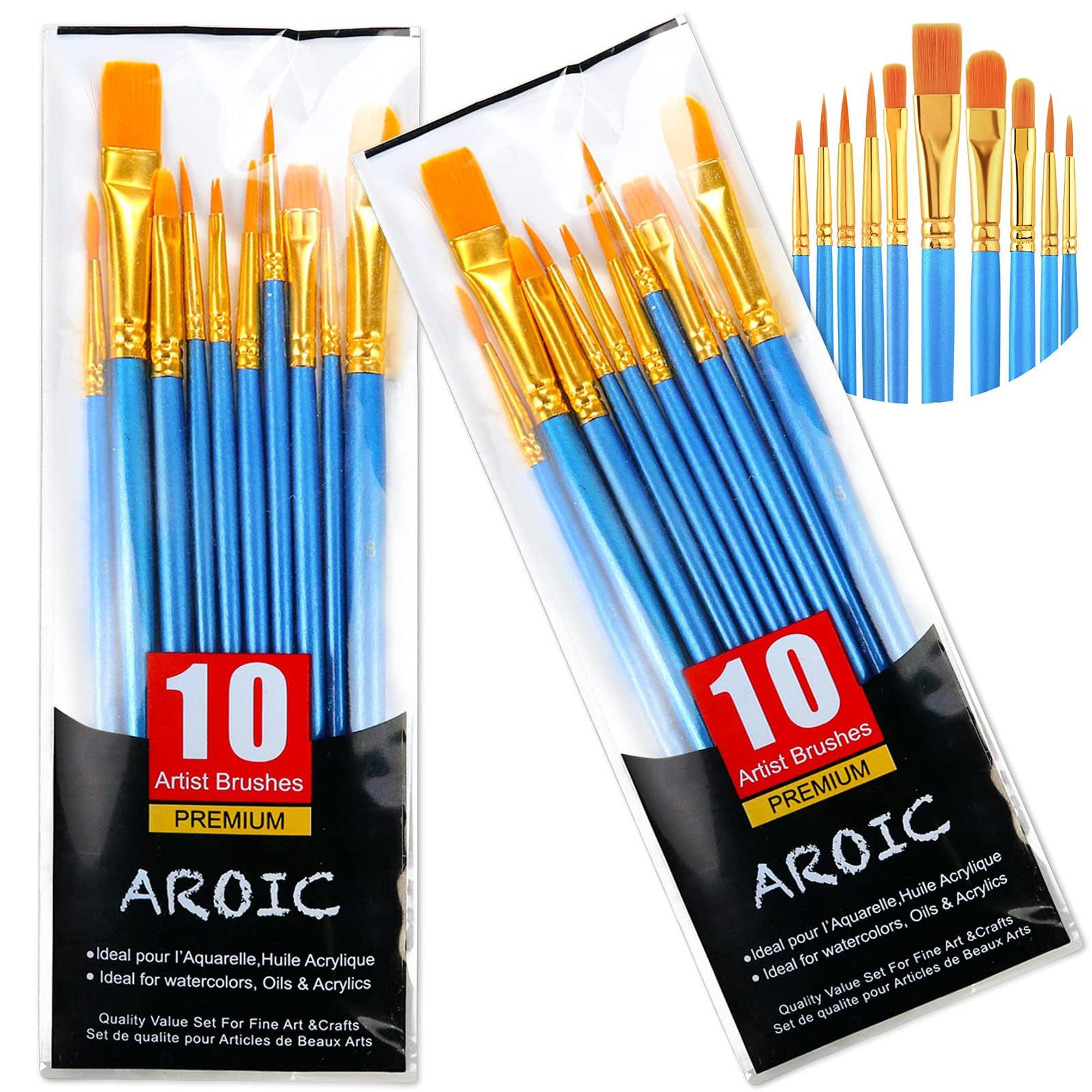 Acrylic Paint Brush Set, 2 Packs / 20 pcs Nylon Hair Brushes for All Purpose Oil Watercolor Paint... | Amazon (US)