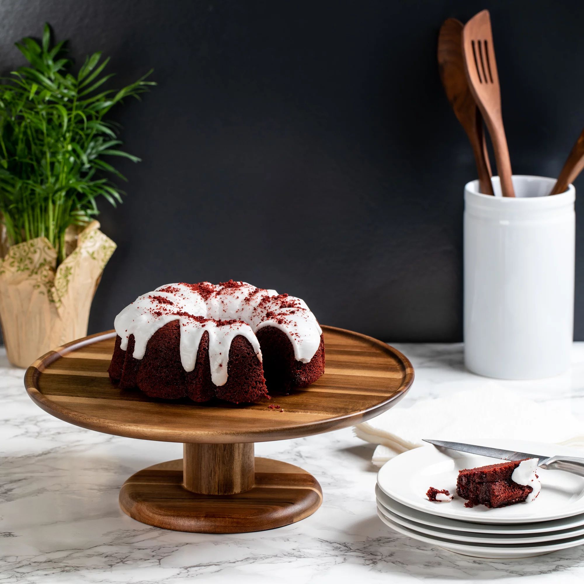 Better Homes & Gardens Acacia Wood Round Cake Stand | Walmart (US)