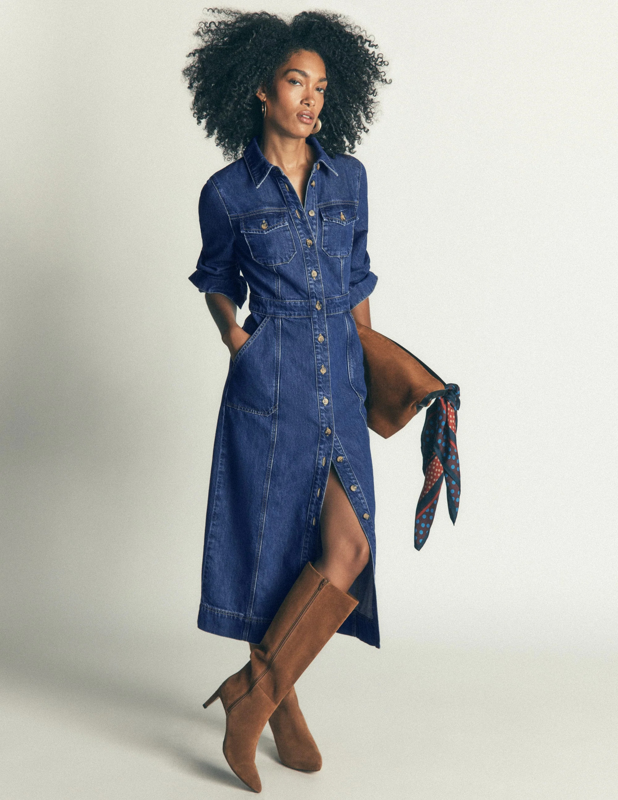 Fleur Denim Midi Dress-Mid Vintage Denim | Boden (US)
