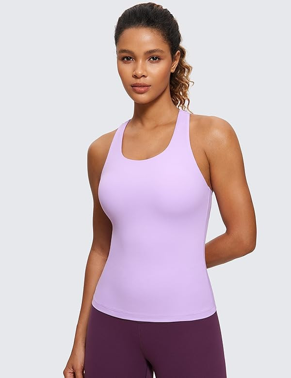 Butterluxe Workout Tank Tops for Women Built in Shelf Bras Padded - Racerback Athletic Spandex Yo... | Amazon (US)