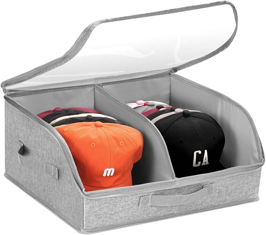 Hat Organizer for Baseball Caps, 2 Compartments Clear Window Hat Storage Box for Closet Hold Up t... | Amazon (US)