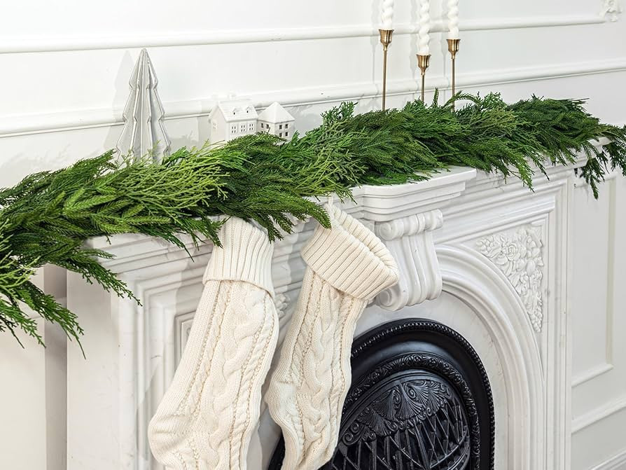 Christmas Garland Artificial Norfolk Pine Cypress Cedar Garland 4FT Faux Greenery Garland for Man... | Amazon (US)