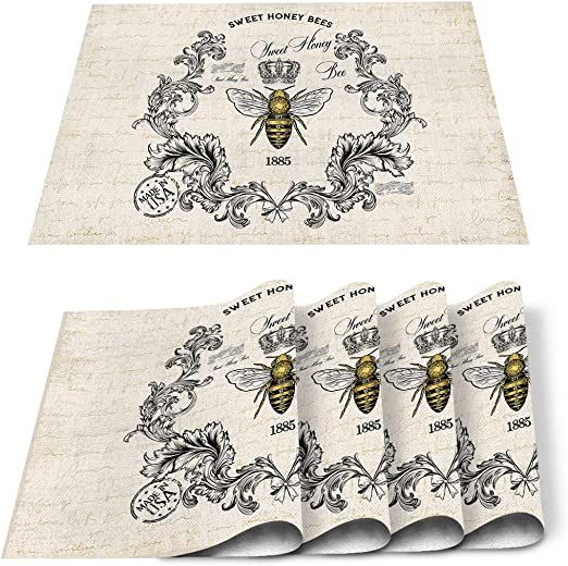 Monroda Sweet Honey Bee Place Mats Set of 6 Pieces Heat Insulation Stain Resistant Placemats for ... | Amazon (US)