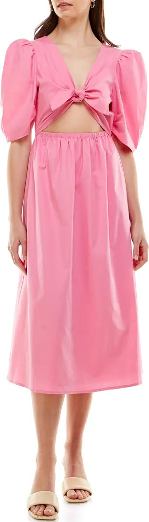 WAYF Peggy Cutout Puff Sleeve Midi Dress | Nordstrom | Nordstrom