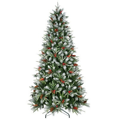 Gulches Full Natural Christmas Tree - 4FT, 747 PE+PVC Tips, Red Berries & Pine Cones, Snow-Dusted, Hinged, Sturdy Metal Stand | Target