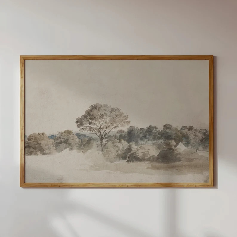 Muted Landscape Vintage Painting, Antique Neutral Art Print, Rustic Farmhouse Wall Art, Digital P... | Etsy (US)