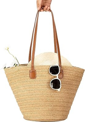 Herald Large Handmade Straw Purses for Women, Summer Beach Natural Weaving Chic Woven Tote Handba... | Amazon (US)