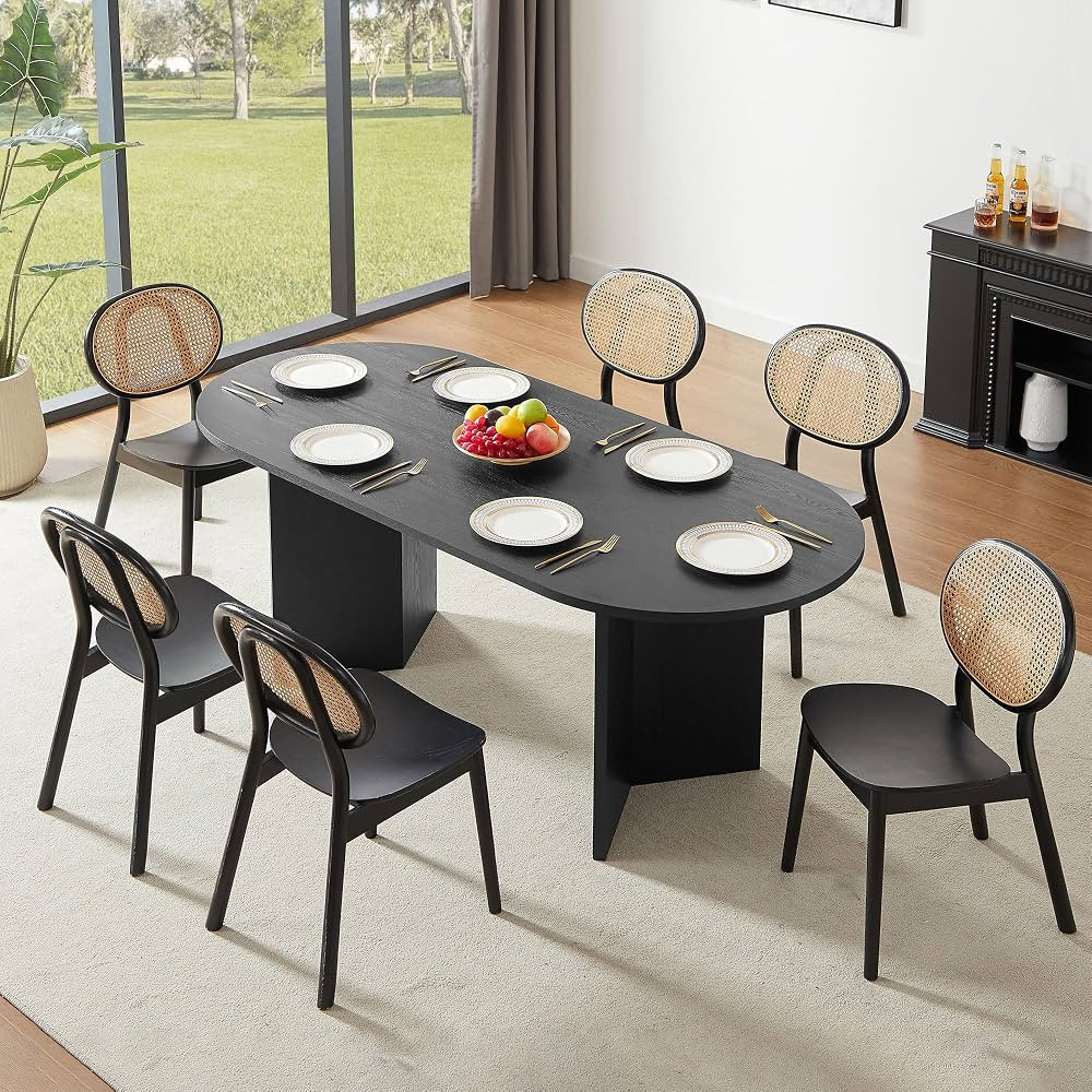 JURMALYN 78" Black Oval Dining Table for 6 8 Person Wooden Kitchen Table Wood Dining Room Table C... | Amazon (US)