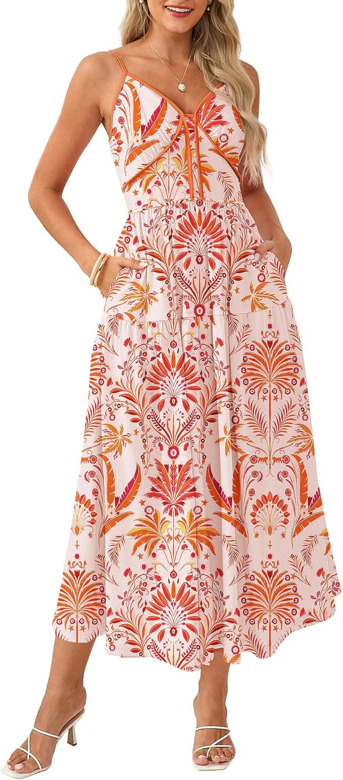 GRACE KARIN Womens Summer Floral Maxi Dresses 2026 Spaghetti Strap Wedding Guest Resort Wear Boho... | Amazon (US)