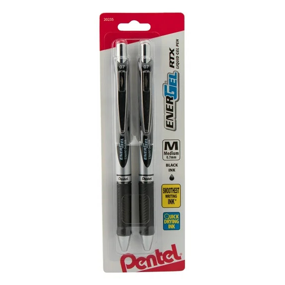 Pentel EnerGel RTX Retractable Liquid Gel Pen, (0.7mm) Metal Tip, Medium Line, Black Ink, 2 Each,... | Walmart (US)