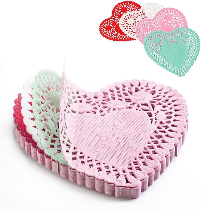 Heart Doilies: Elegant Paper Doilies for Crafts and Valentines 4 inch - 100 Pcs of Paper Heart Do... | Amazon (US)