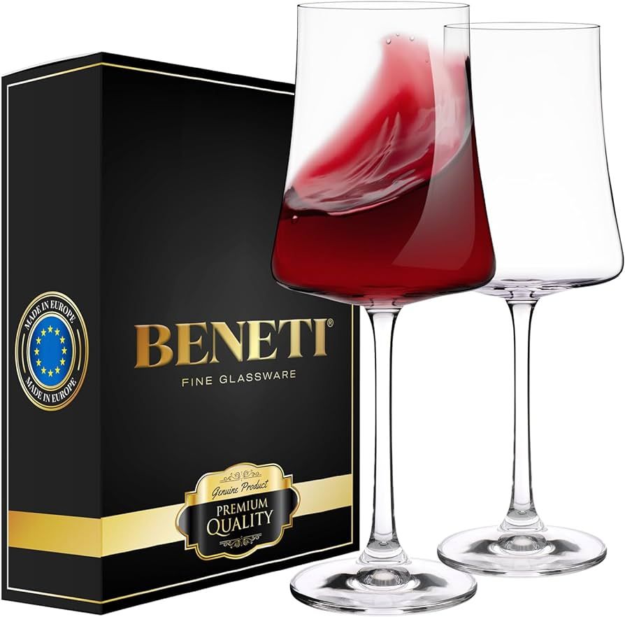 BENETI Exquisite Wine Glasses Set of 2 | Handmade In Europe | 15oz Premium Crystal Red & White Lo... | Amazon (US)