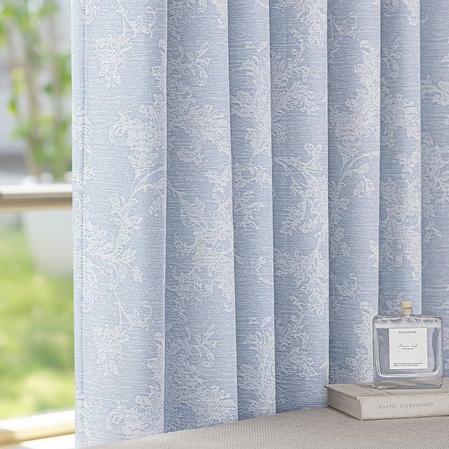 FMFUNCTEX Blue Floral Jacquard Blackout Curtains 84 Inches Long for Bedroom, Scroll Flower Chenil... | Amazon (US)