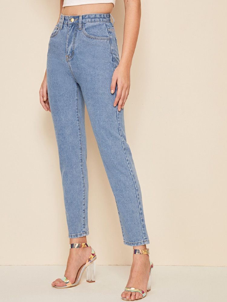 SHEIN Bleach Wash High-Rise Jeans | SHEIN