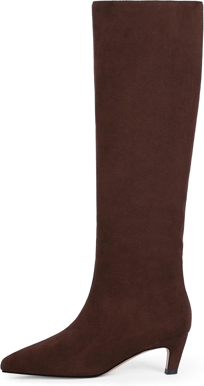 Knee High Boots Women Square Toe Kitten Heel Tall Boots | Amazon (US)