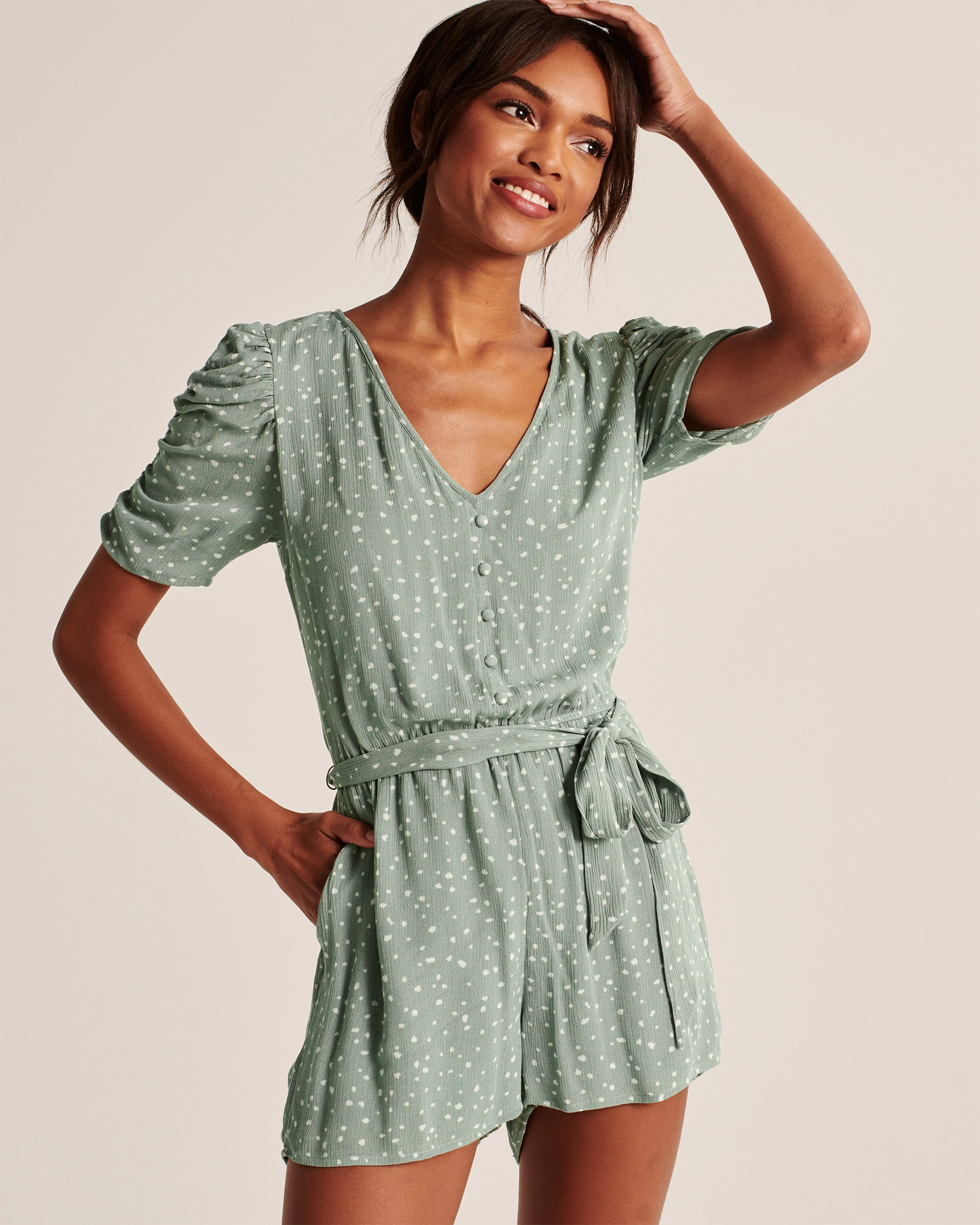 Cinched-Sleeve Romper | Abercrombie & Fitch (US)