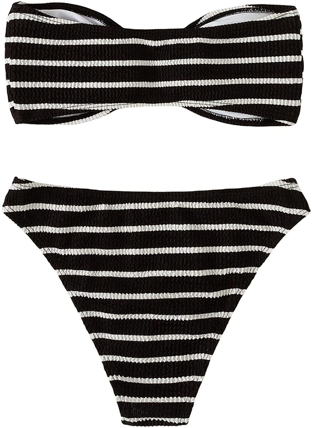 GORGLITTER Women's 2 Piece Striped Swimsuit Strapless Bandeau High Waisted Thong Bikini Set Bathi... | Amazon (US)