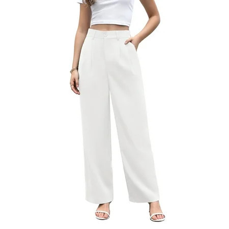 Uvplove Women s Plus Size Work Trousers Loose Wide Leg Business Pants Breathable Suit Pants White-XXL | Walmart (US)