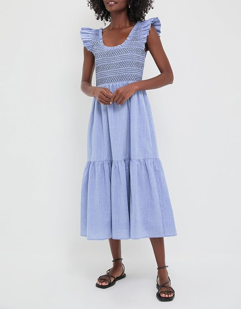 SCOFEEL Women Tiered Midi Dress Flutter Sleeve Smocked Ruffle Hem Summer Casual Flowy Dress | Amazon (US)