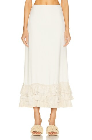 Johanna Ortiz Ruffle Midi Skirt in Ecru | FWRD | FWRD 
