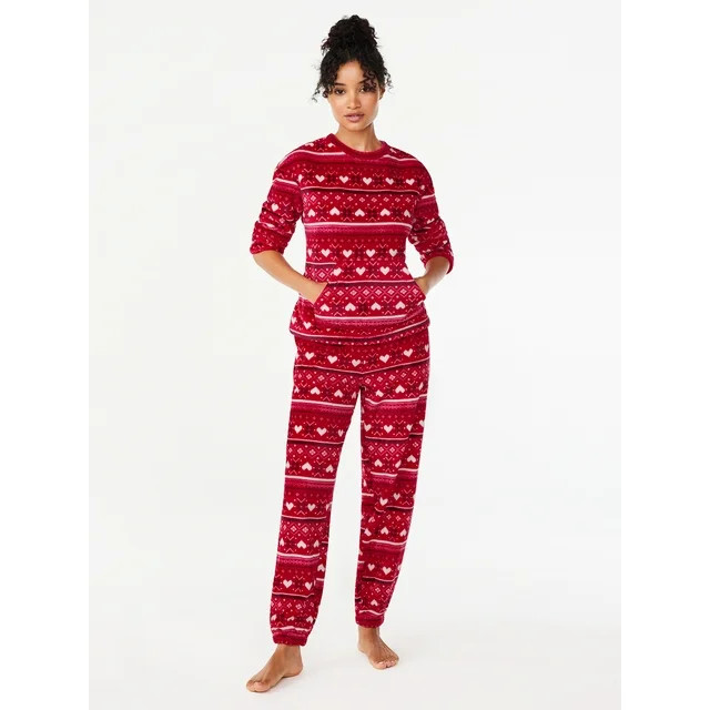 Joyspun Women’s Plush Hooded Top and Pants, 2-Piece Pajama Set, Sizes XS to 3X | Walmart (US)