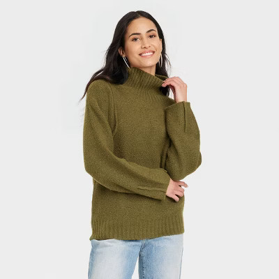 Women's Mock Turtleneck Seam Front Pullover Sweater - Universal Thread™ Green XS | Target