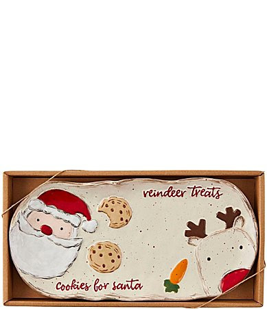 Mud Pie Farmhouse Christmas Santa Reindeer Treats Platter - White | Dillard's