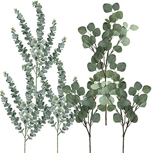 Winlyn 6 Pcs Mixed Eucalyptus Leaves Sprays Artificial Silver Dollar Eucalyptus Leaves Branches F... | Amazon (US)