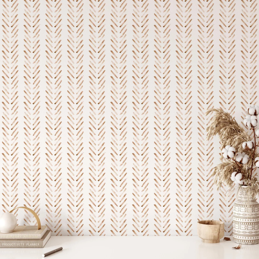 Boho Herringbone Terracotta Wallpaper A131 Abstract Removable - Etsy | Etsy (US)