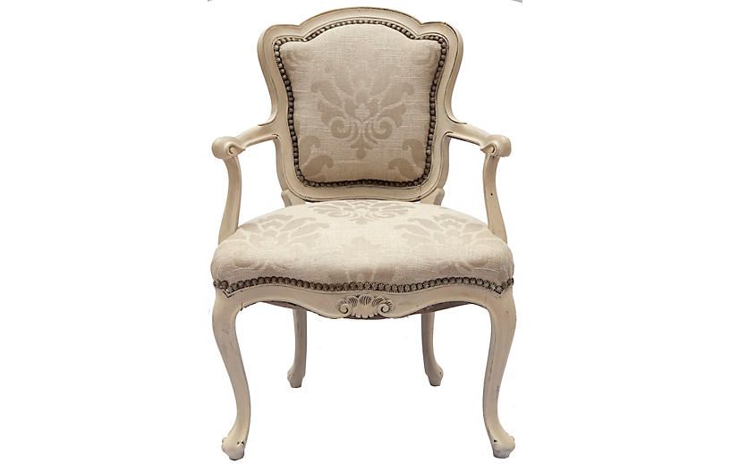 Handpainted French Bergère Chair - Fleur de Lex Antiques - putty/off white/antique white | One Kings Lane