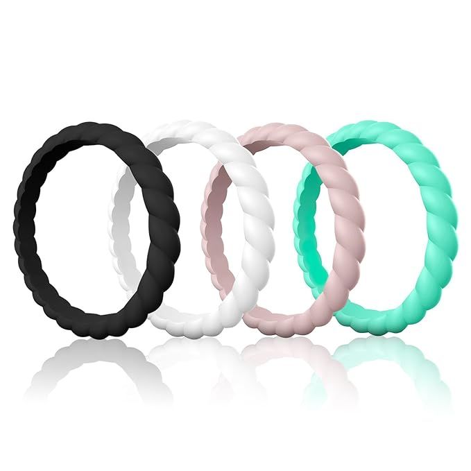 Egnaro Silicone Wedding Ring for Women,Thin and Stackble Braided Rubber Wedding Bands,No-Toxic,Sk... | Amazon (US)