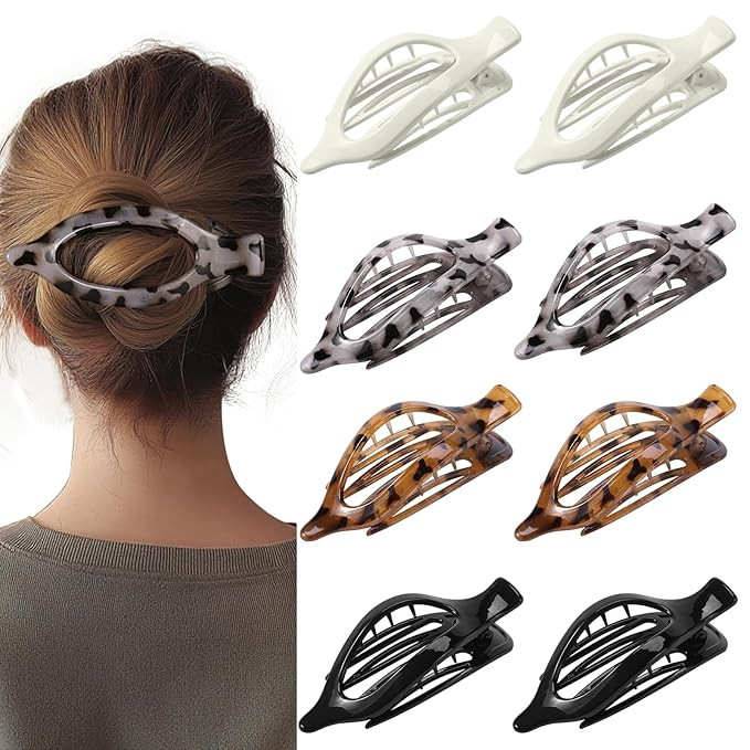8 Pack Flat Tortoiseshell Hair Clips – French Style Matte Claw Barrettes for Women, Strong Hold... | Amazon (US)