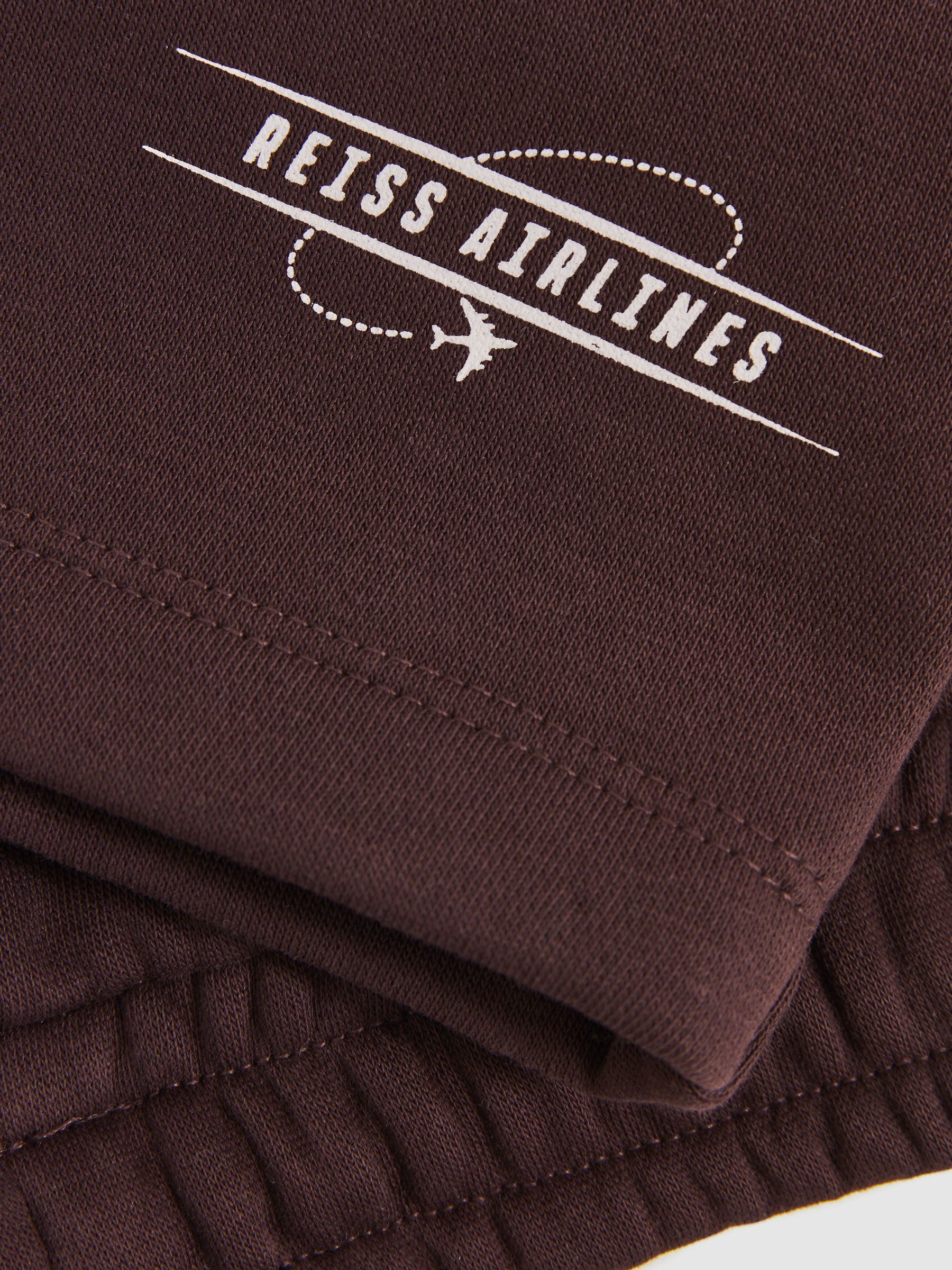 Reiss 3-9 yrs Cotton-Blend Airlines-Print Shorts in Chocolate Brown/Off White - REISS | Reiss UK