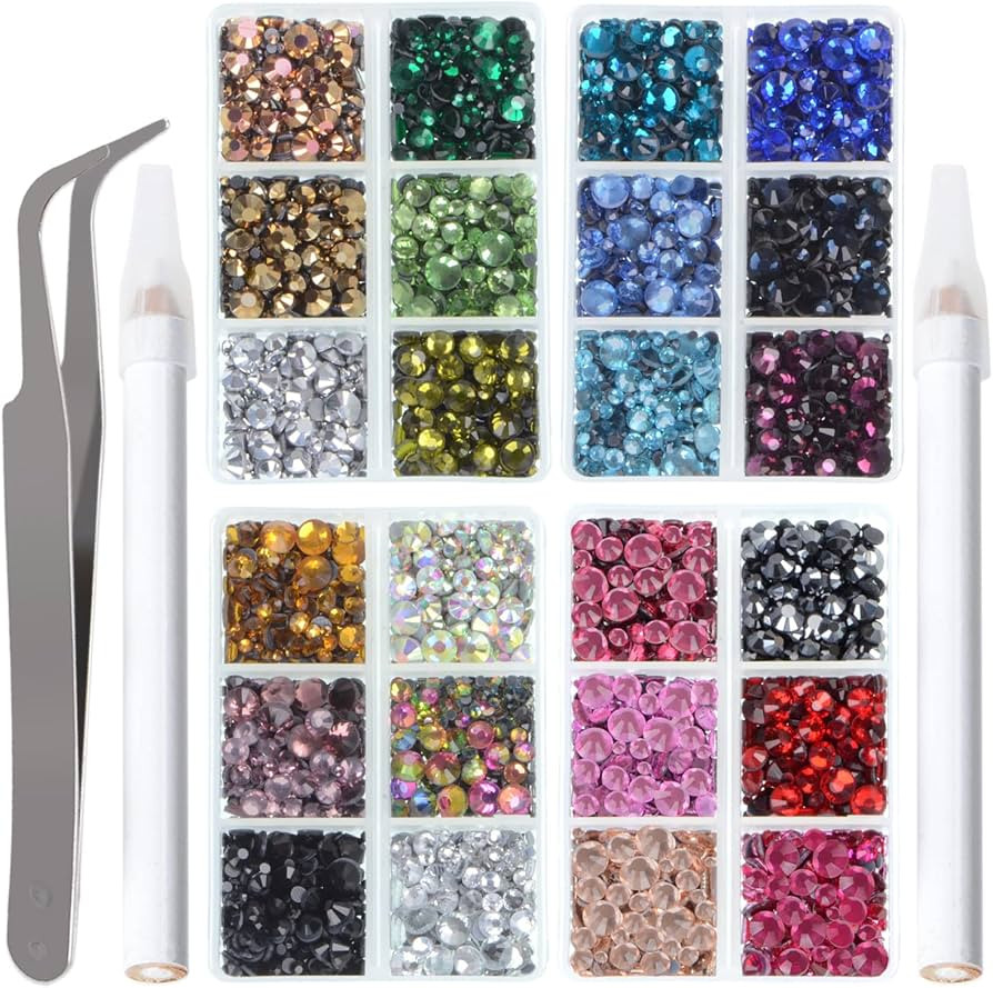 LPBeads 10000pcs Hotfix Rhinestones Flatback Glass Crystal 24 Mixed Color Rhinestone with Tweezer... | Amazon (US)