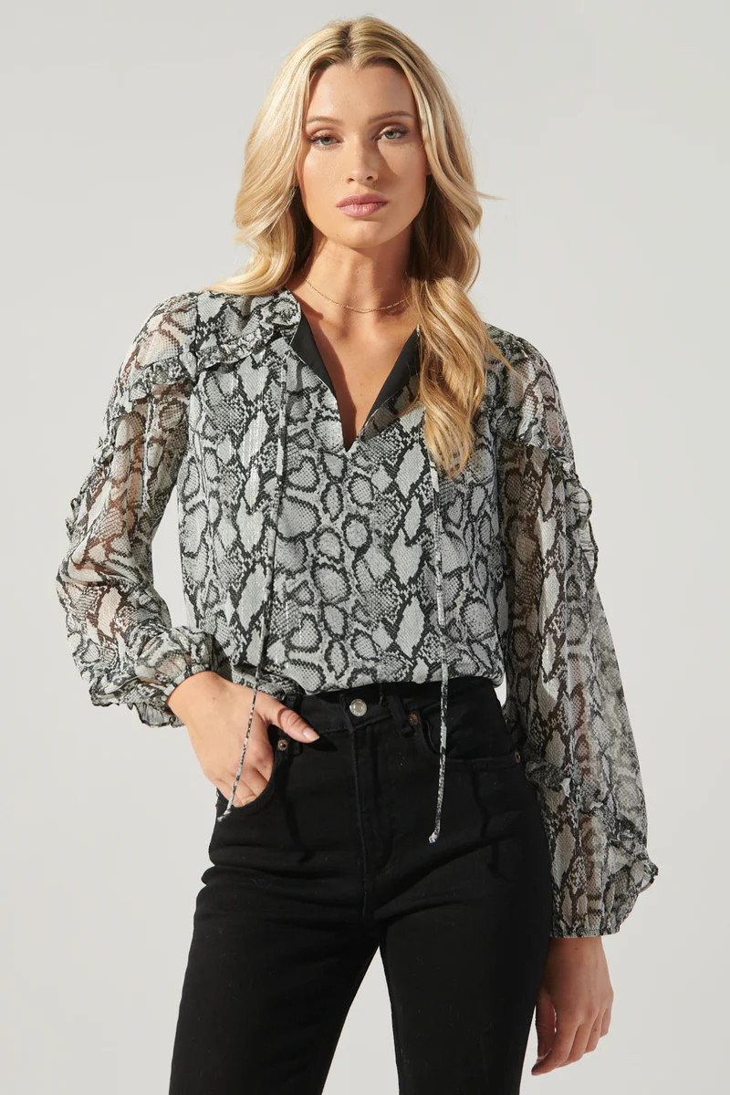 Alina Snake Print Ammabella Ruffle Blouse | Sugarlips