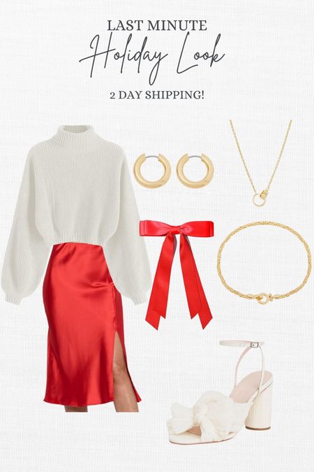 Last minute holiday look, Christmas, sweater, gold hoops, necklace, bracelet, vows, heels amazon. Christmas Outfit. Holiday Party Dress. Amazon Fashion. Amazon Dress. Red Skirt. Christmas Dresss

#LTKstyletip #LTKSeasonal #LTKHoliday