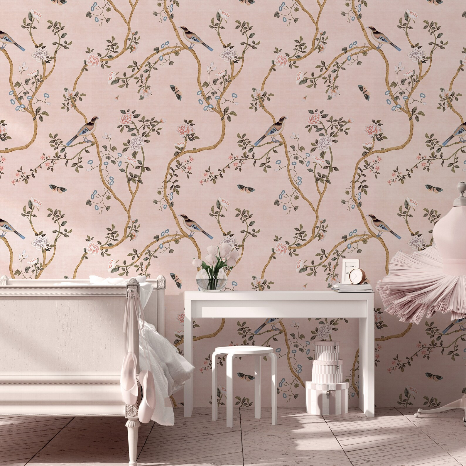NEW!! Avignon Chinoiserie | Blush | Peel 'n Stick or PrePasted Wallpaper Removable• Vinyl-Free ... | Etsy (US)