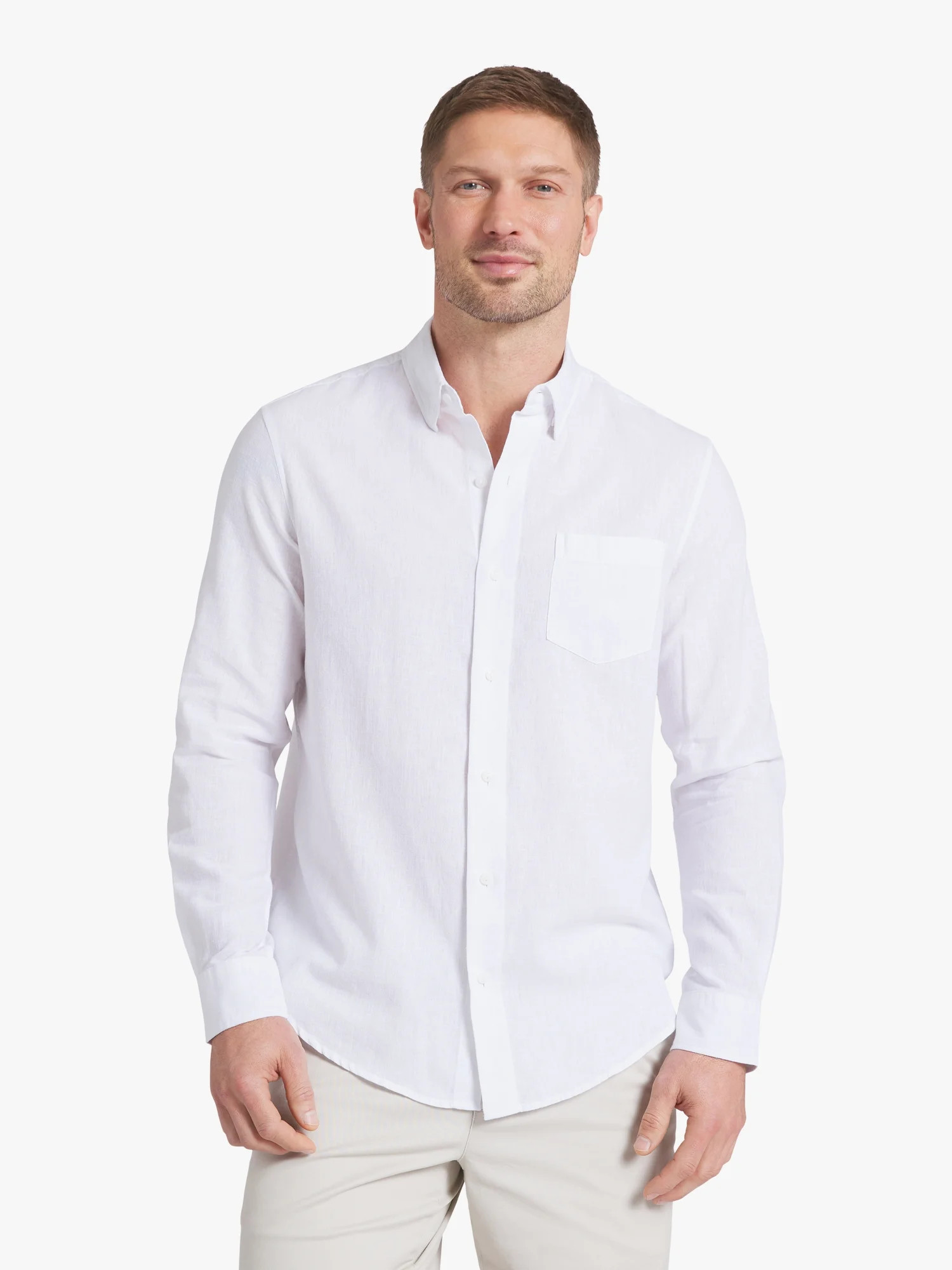 Chaps Men's & Big Men's Long Sleeve Linen Shirt, Sizes S-3XL - Walmart.com | Walmart (US)