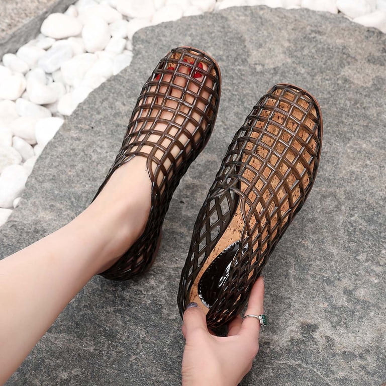 Quaouag Jelly Mesh Ballet Flats for Women Adult Clear Hollow Jelly Sandals Beach Ballerina Jellie... | Walmart (US)