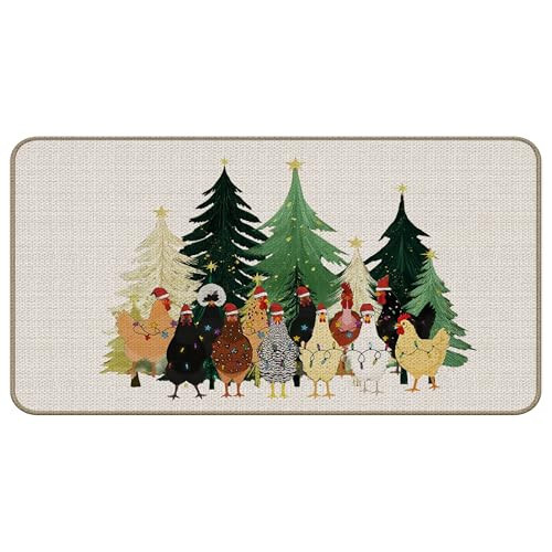 TopXmai Christmas Chicken Door Mat, Farmhouse Christmas Tree Hen Rooster Doormat Indoor Outdoor Outside Entrance Entryway, Rustic Xmas Welcome Mats for Front Door, 17x30 Inch | Amazon (US)