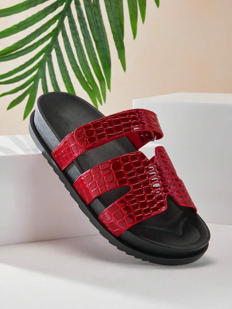 SHUZIA Round Toe Double Band Flat Slider Sandals Holiday Vacay Vibe For Summer Shoes Spring Shoes Spring Break Easter Vacation Shoes Casual Shoes Beach Shoes Mother's Day Present For Christmas Valentine's Day | SHEIN