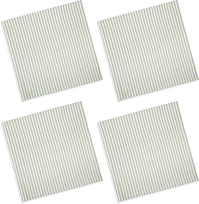 Cackleberry Home Tarragon Green and White Ticking Stripe Fabric Napkins Woven Cotton 18 Inches Sq... | Amazon (US)