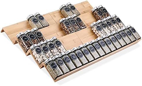 Mulush Bamboo Spice Rack Tray - 64 Jars Spice Drawer Organizer for Kitchen Cabinets Storage and Orga | Amazon (US)