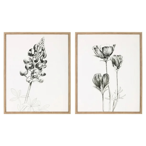 My Texas House Modern Farmhouse 18" x 22" Black & White Texas Flowers Framed Art Prints, Set of 2... | Walmart (US)