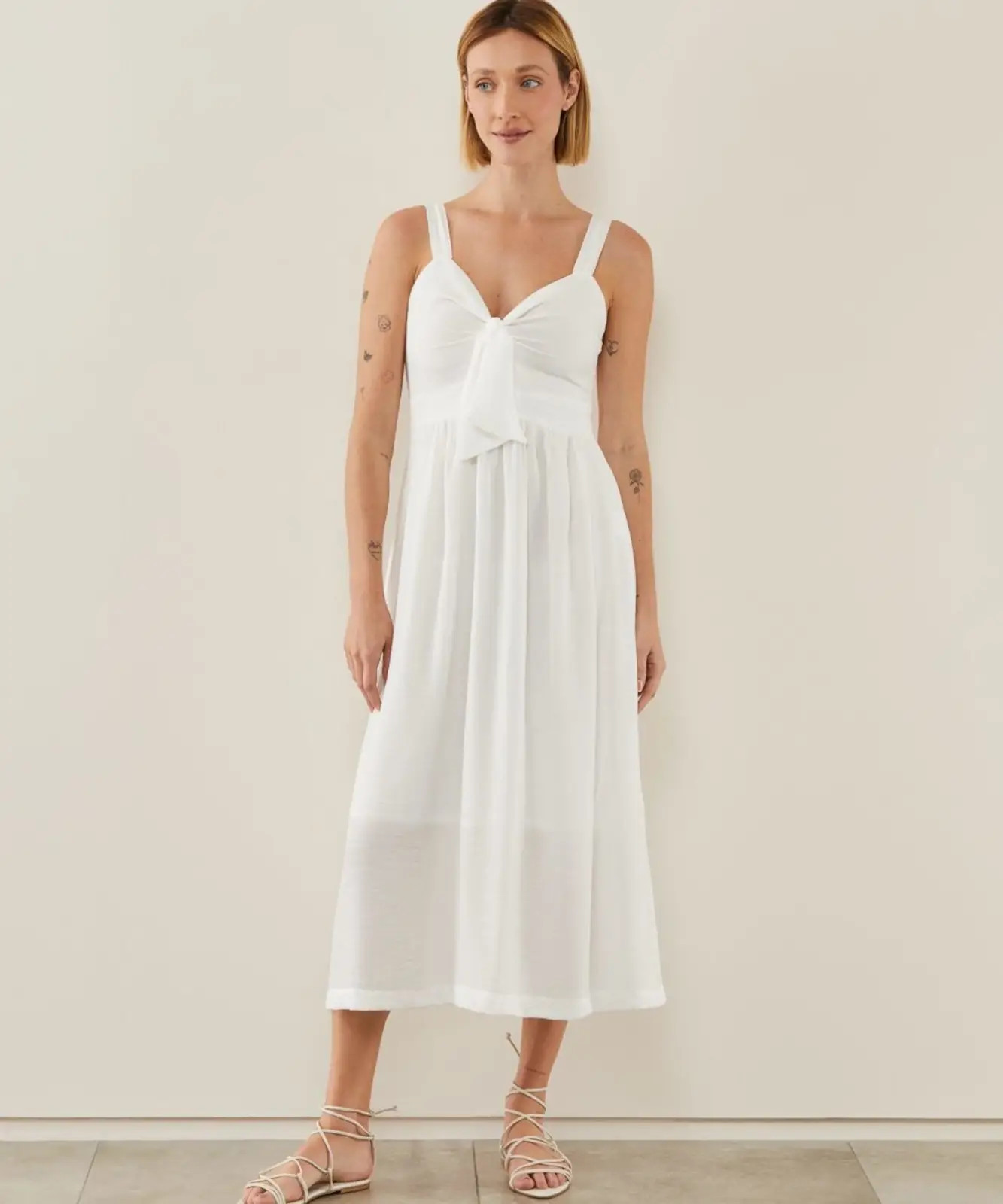 Vestido AMARO Midi Alça Larga Com Amarração No Busto Branco | Dafiti (BR)