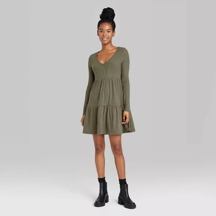 Women's Long Sleeve Brushed Rib-Knit Tiered Dress - Wild Fable™ | Target