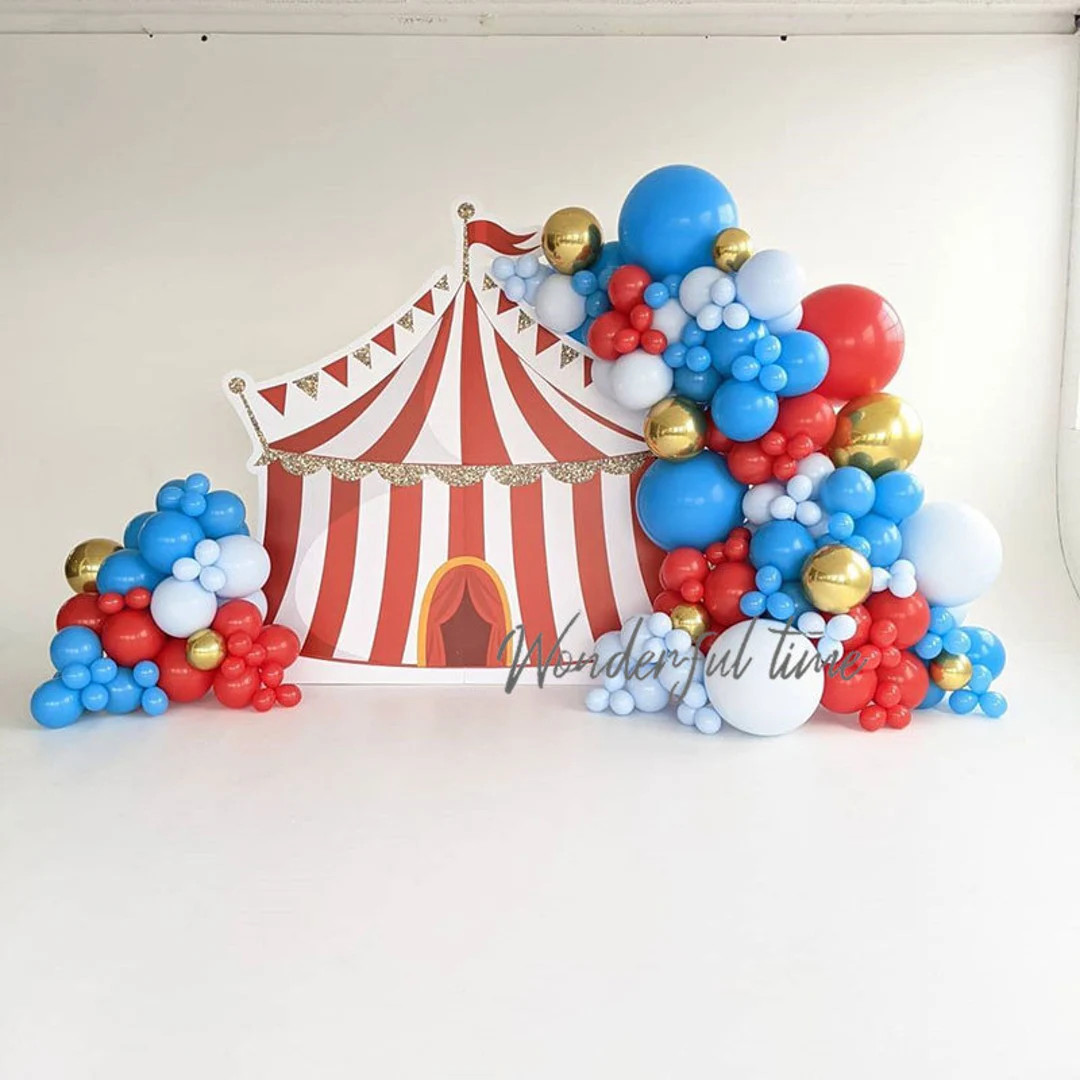 152pcs Circus Theme Balloon Garland Gender Reveal Decoration Matte Blue Red Gold Balloon Arch DIY... | Etsy (US)