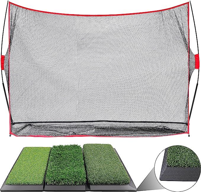 Champkey 10' x 7' Golf Hitting Net with 16" x 25" Huge Golf Hitting Mat - Heavy-Duty Steel Frame ... | Amazon (US)