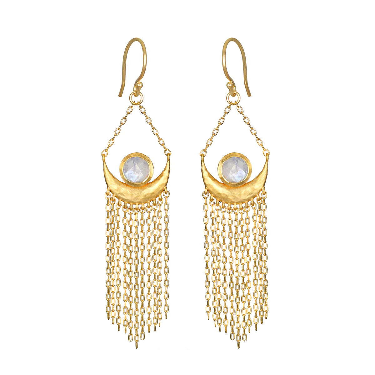 Cascade of Starlight Moonstone Fringe Drop Earrings | Satya Jewelry